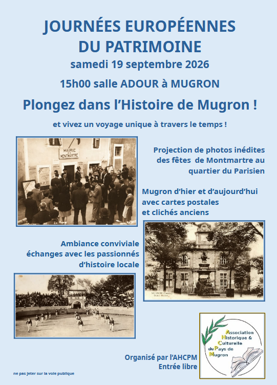 Journées Européennes du Patrimoine SALLE ADOUR MUGRON Mugron