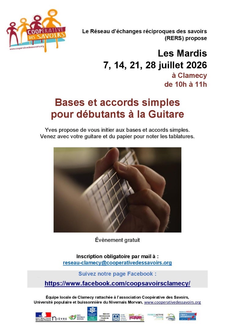 La Coopérative des savoirs propose Bases et accords simples pour débutants à la guitare Clamecy