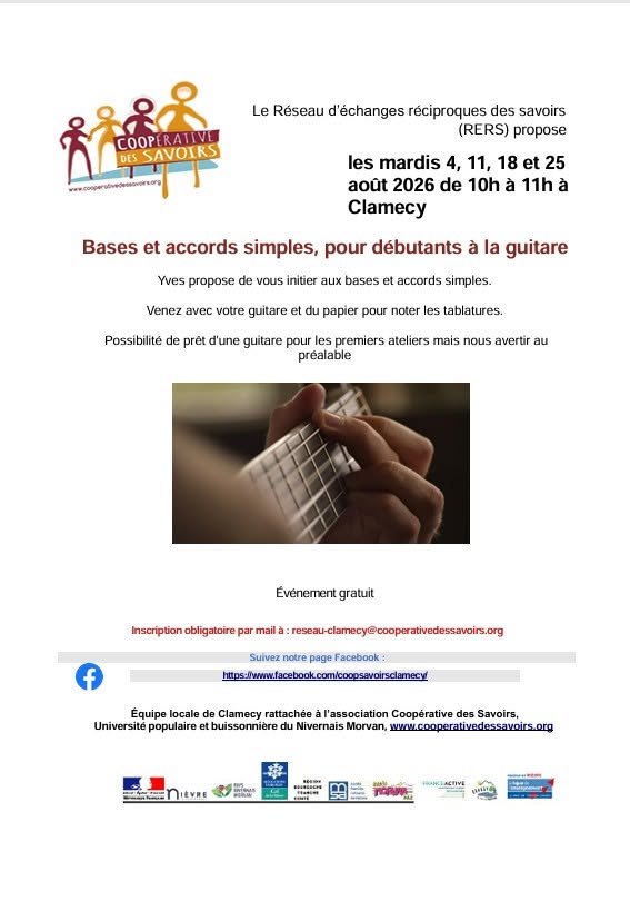 La Coopérative des savoirs propose Bases et accords simples pour débutants à la guitare  Clamecy
