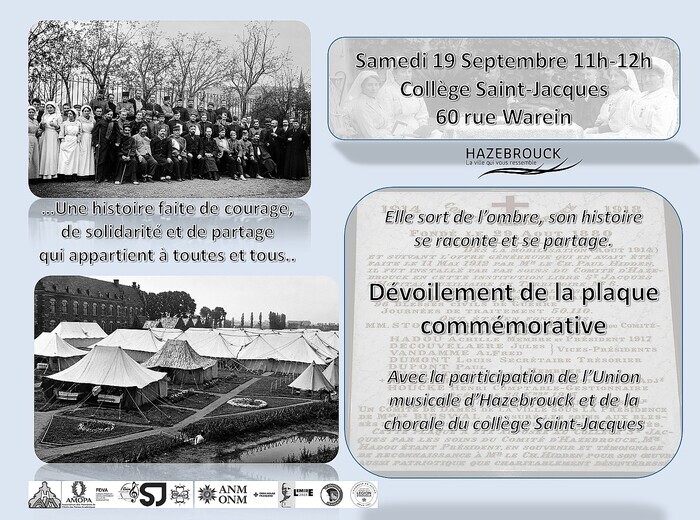 La plaque commémorative sort de l’ombre, Collège Saint-Jacques, Hazebrouck