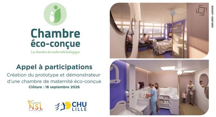 Le CHU de Lille et Clubster NSL lancent un appel à participation pour créer le prototype d’une chambre de maternité éco-conçue., ,