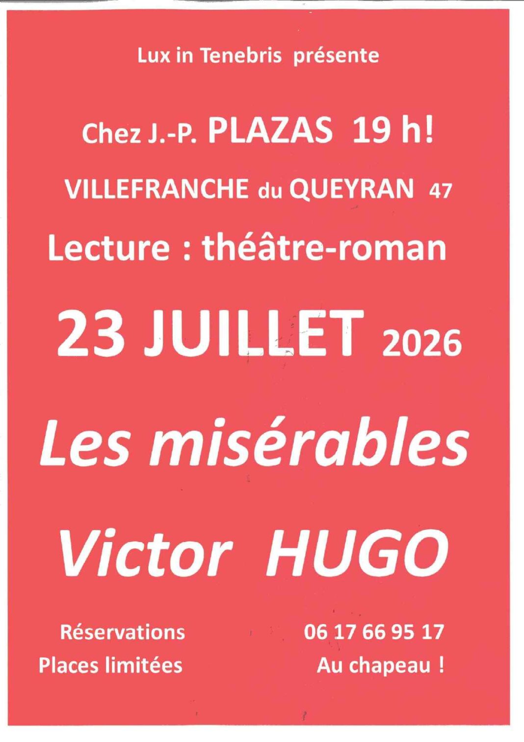 Lecture théâtre-roman Les Misérables  Villefranche-du-Queyran