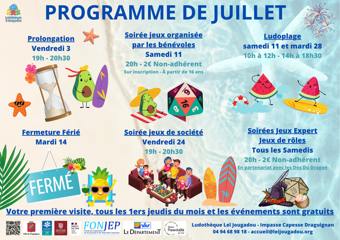 Leï Jougadou – Programme de juillet, Ludothèque Leï Jougadou, Draguignan