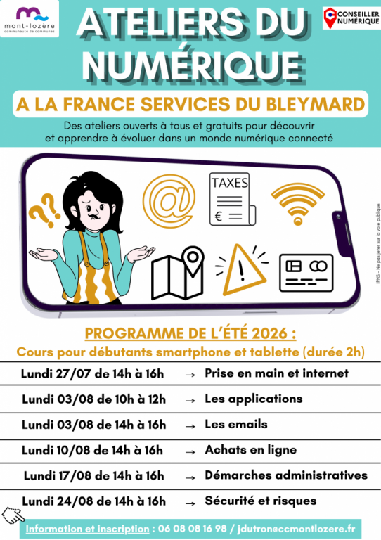 LES ATELIERS DU NUMÉRIQUE DÉBUTANT SMARTPHONE ET TABLETTE Le Bleymard Mont Lozère et Goulet