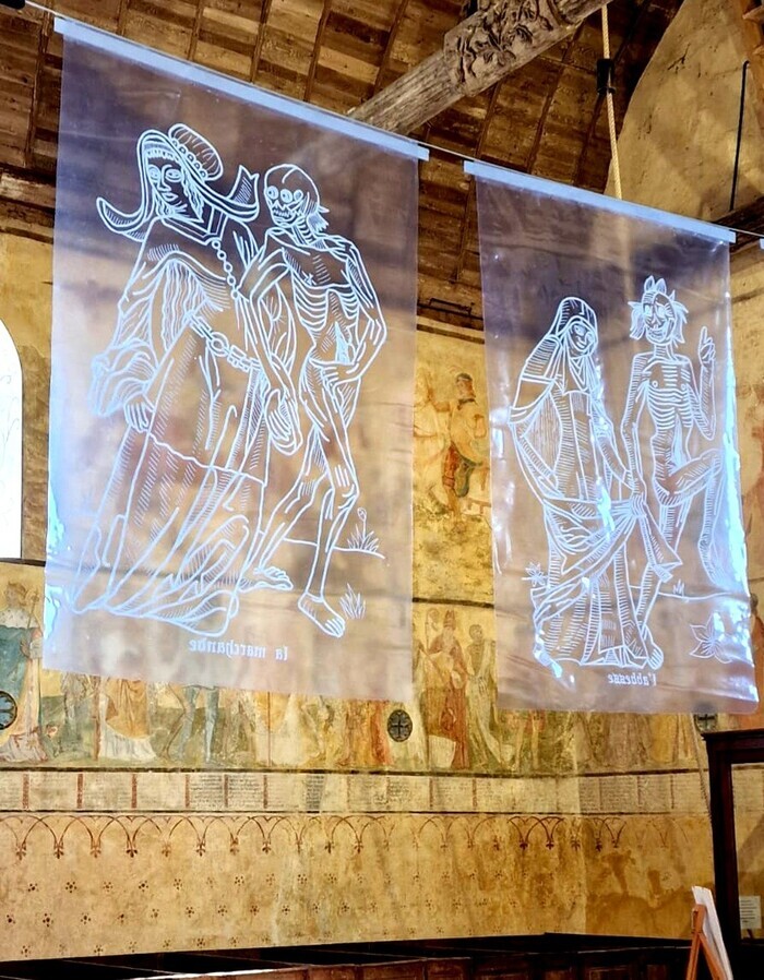 Les peintures murales de l’église du XIIᵉ et XVIᵉ, dont la Danse Macabre, Église Saint-Orien, Meslay-le-Grenet