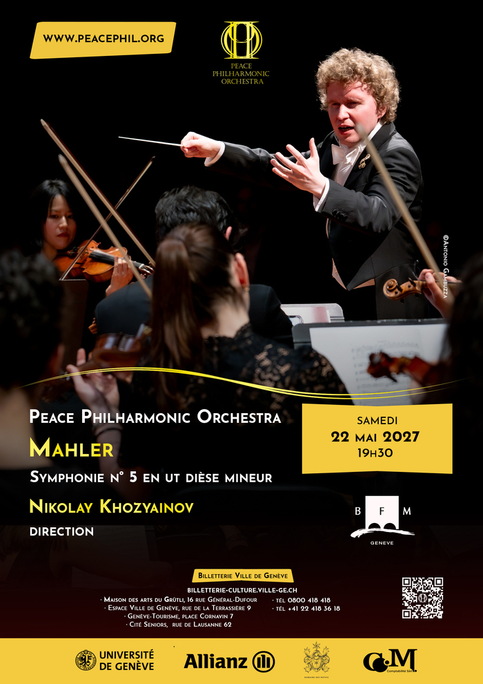 Mahler : Symphonie n° 5 – Peace Philharmonic Orchestra – Nikolay Khozyainov, direction, Bâtiment des Forces Motrices, Genève