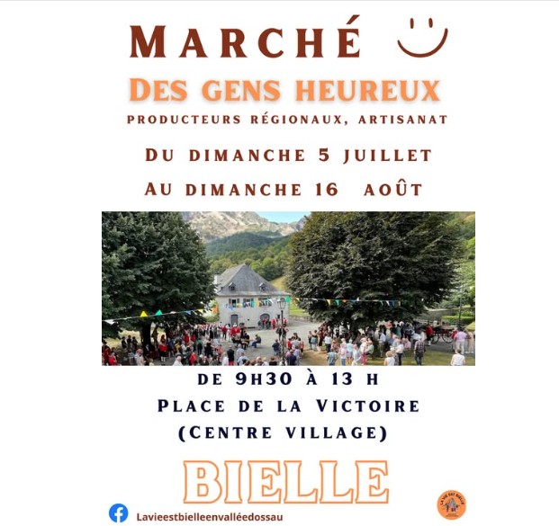 Marché des gens heureux centre village Bielle