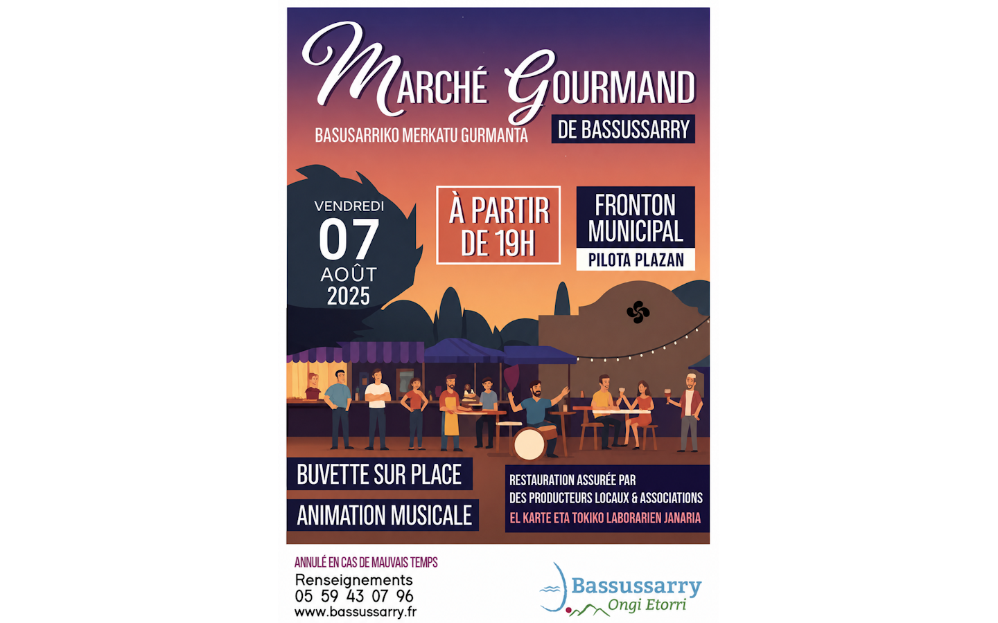 Marché gourmand estival Fronton municipal Bassussarry 2026-08-07
