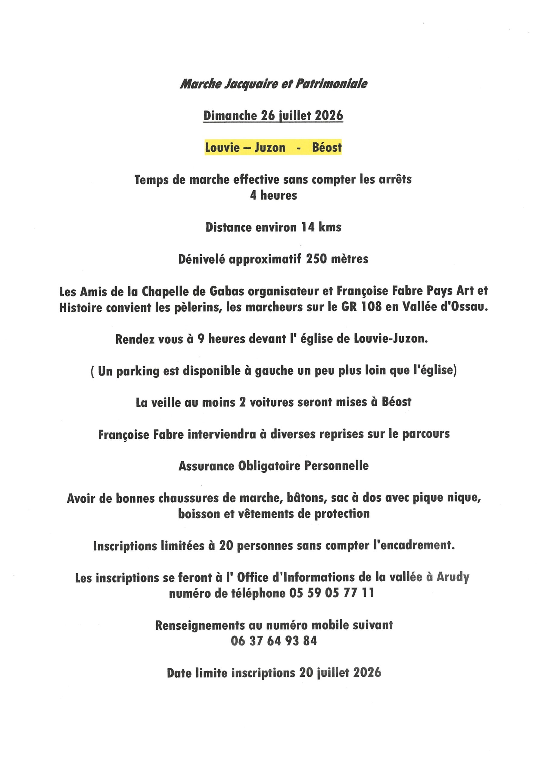 Marche jacquaire Eglise Saint-Martin Louvie-Juzon 2026-07-26