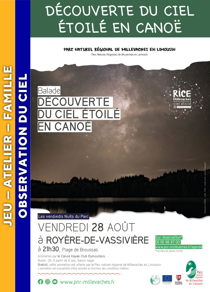 MILLEVACHES - Découverte du ciel étoilé en canoë Plage de Broussas