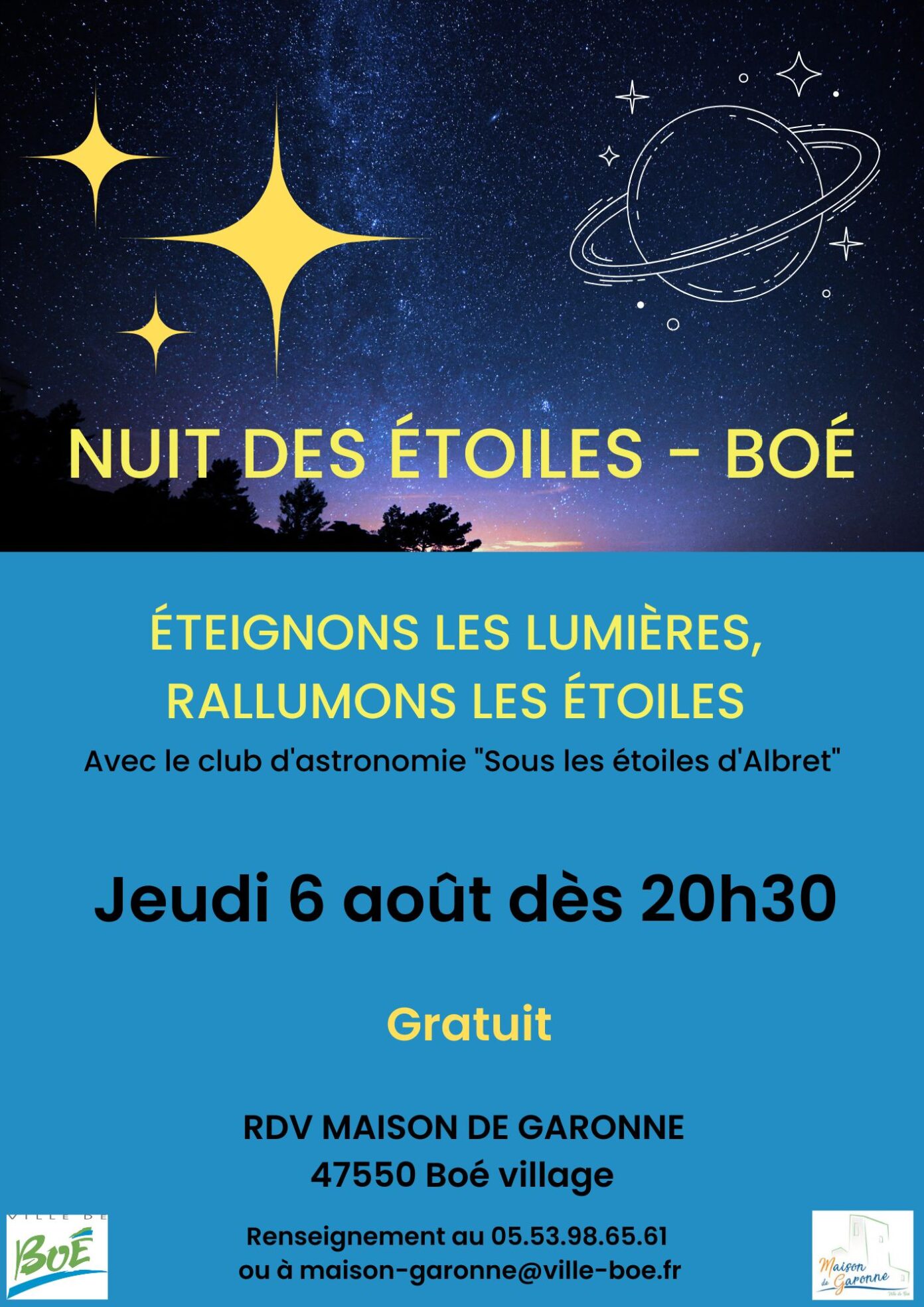 Nuit des étoiles Maison de Garonne Boé