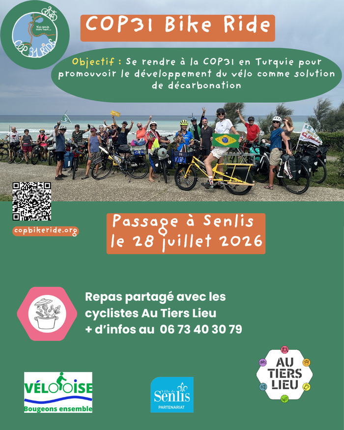 Passage des cyclistes à Senlis de la COP31 Bike ride, Au Tiers Lieu Quartier Ordener, Senlis