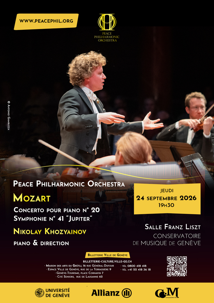 Peace Philharmonic & Nikolay Khozyainov interprètent Mozart : Concerto pour piano n° 20 et Symphonie n° 41 « Jupiter », Salle Franz Liszt, Conservatoire de Musique de Genève, Genève