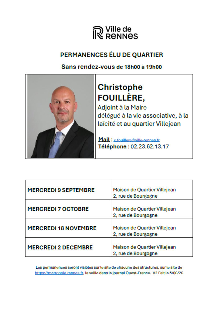 Permanences Christophe Fouillere Maison de Quartier de Villejean Rennes