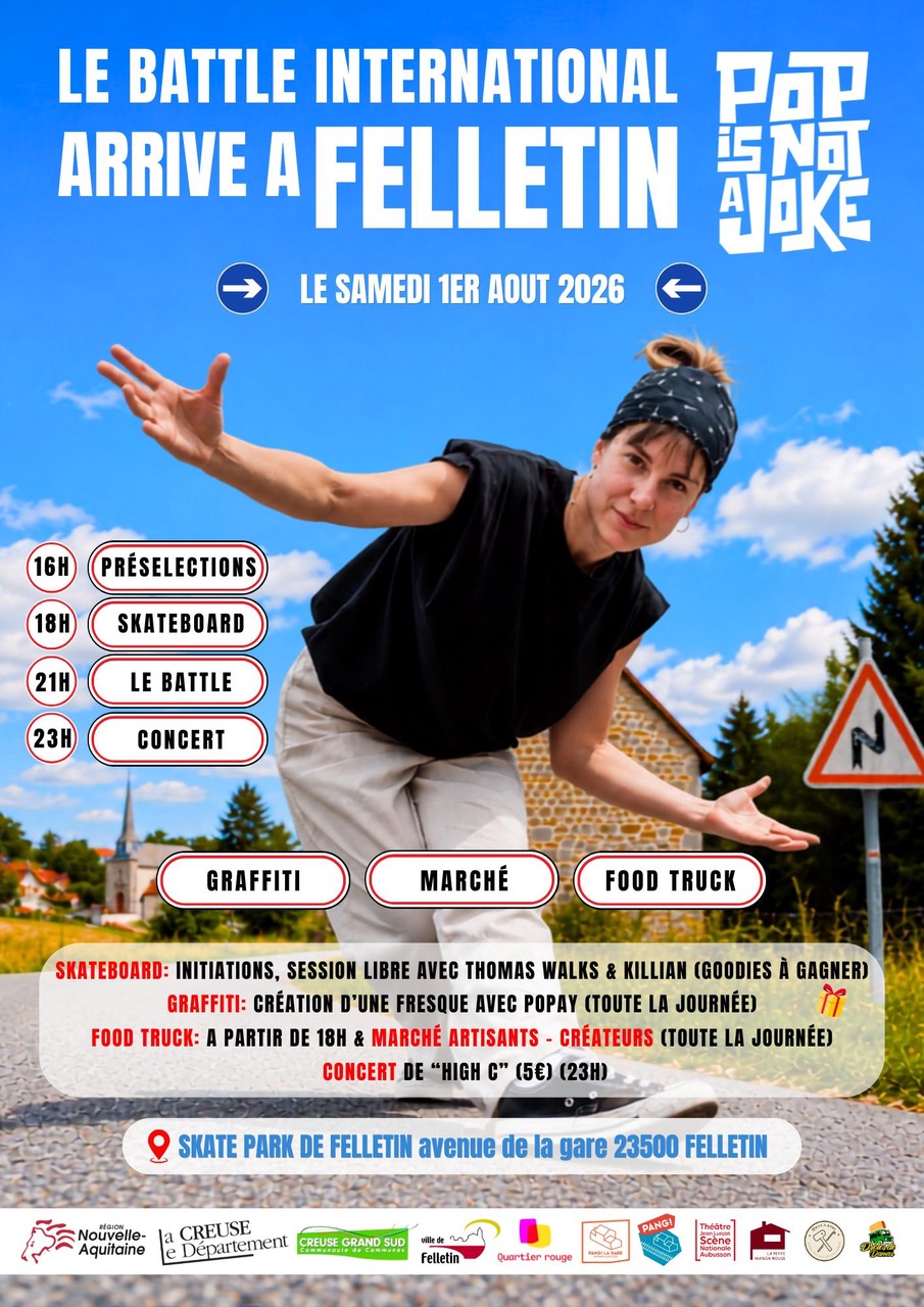 Pop Is Not A Joke ouvre l’été funk en Creuse Danse, skate, graffiti, marché, exposition et concert rap au quartier de la Gare à Felletin Skate park de Felletin Felletin