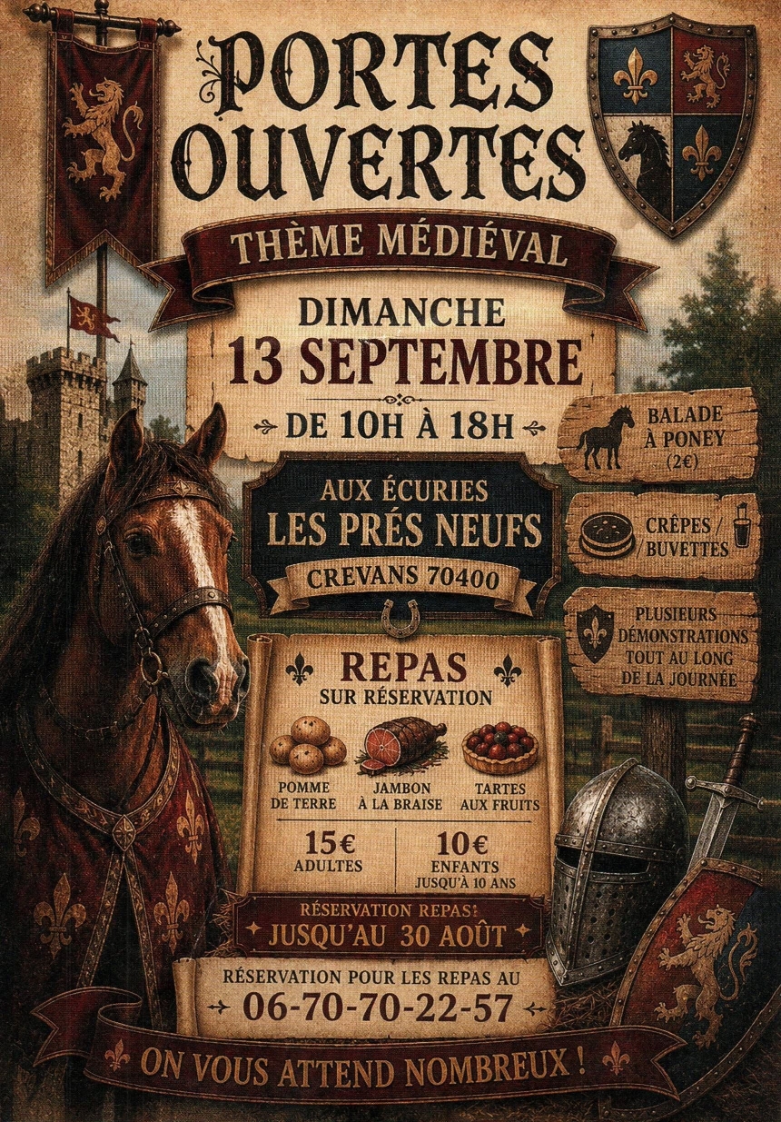 Portes ouvertes thème médiéval aux écuries Les prés neufs Ecuries Les prés neufs Crevans-et-la-Chapelle-lès-Granges