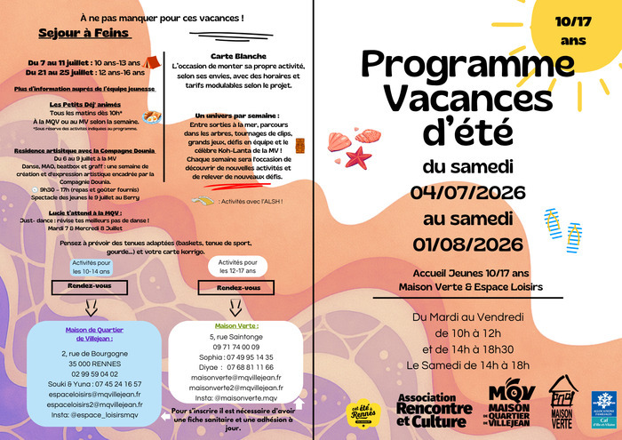 Programme vacances jeunesse Maison Verte Rennes