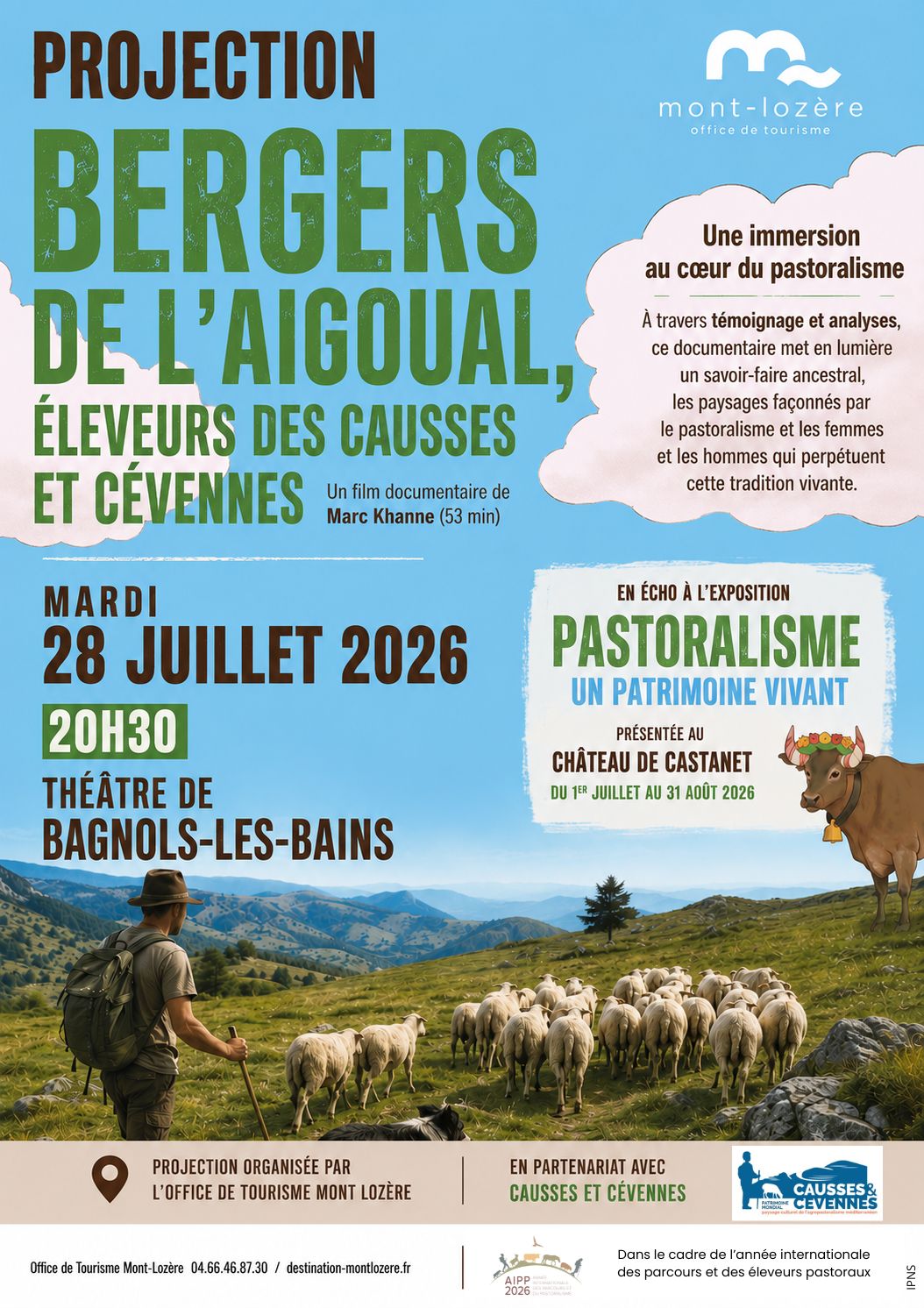 PROJECTION DU FILM BERGERS DE L’AIGOUAL, ÉLEVEURS DES CAUSSES ET CÉVENNES Théâtre de Bagnols Mont Lozère et Goulet