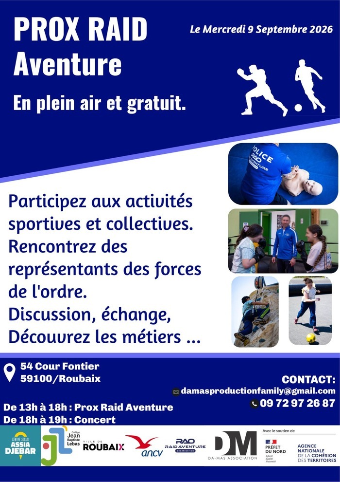 Prox Raid Aventure x Mercredi 9 septembre 2026 x Terrain Fontier x Potennerie x Roubaix, 54 cour fontier, Roubaix, Roubaix