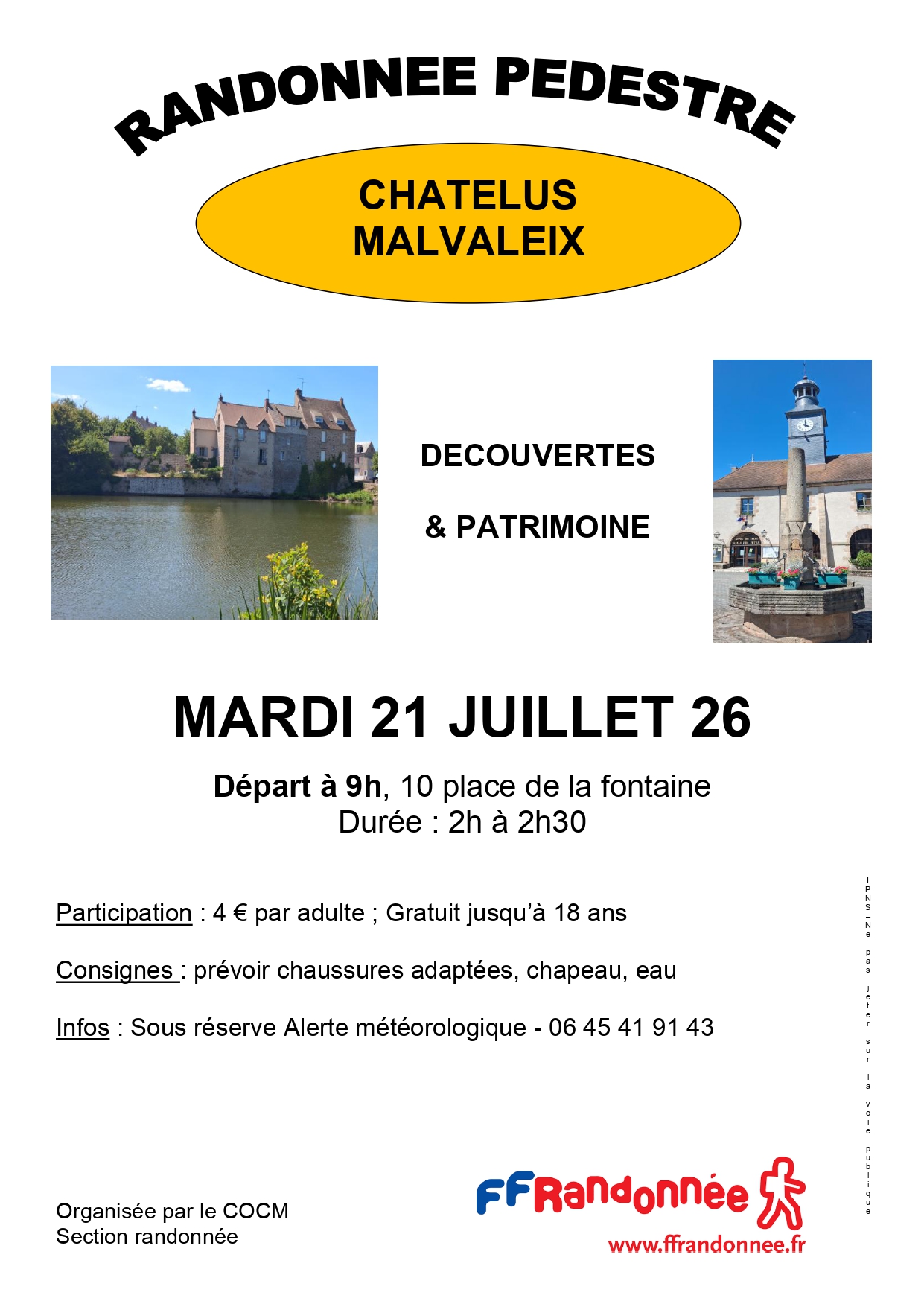 Randonnée Place de la fontaine Châtelus-Malvaleix 2026-07-21