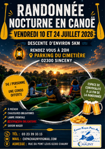 Randonnée nocturne en canoë Sinceny