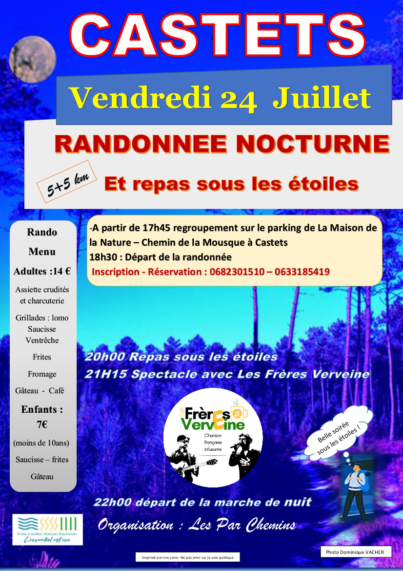 Randonnée nocturne et repas sous les étoiles Maison de la nature Castets