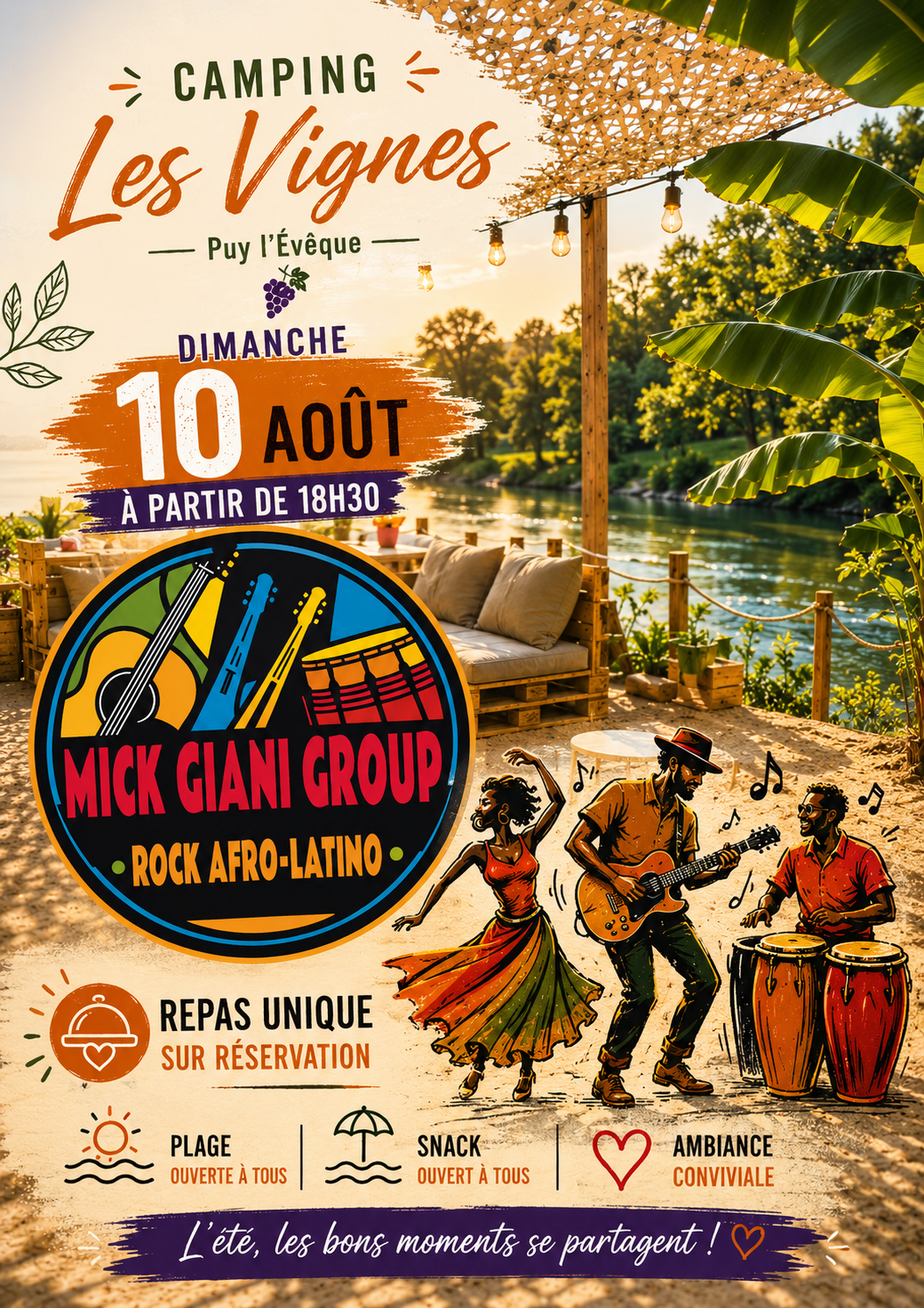 Repas concert au camping Les Vignes  Puy-l&rsquo;Évêque