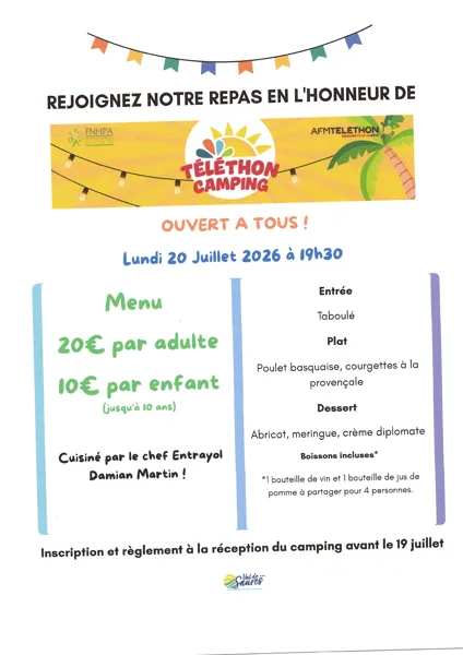 Repas en l’honneur de Téléthon Camping Entraygues-sur-Truyère
