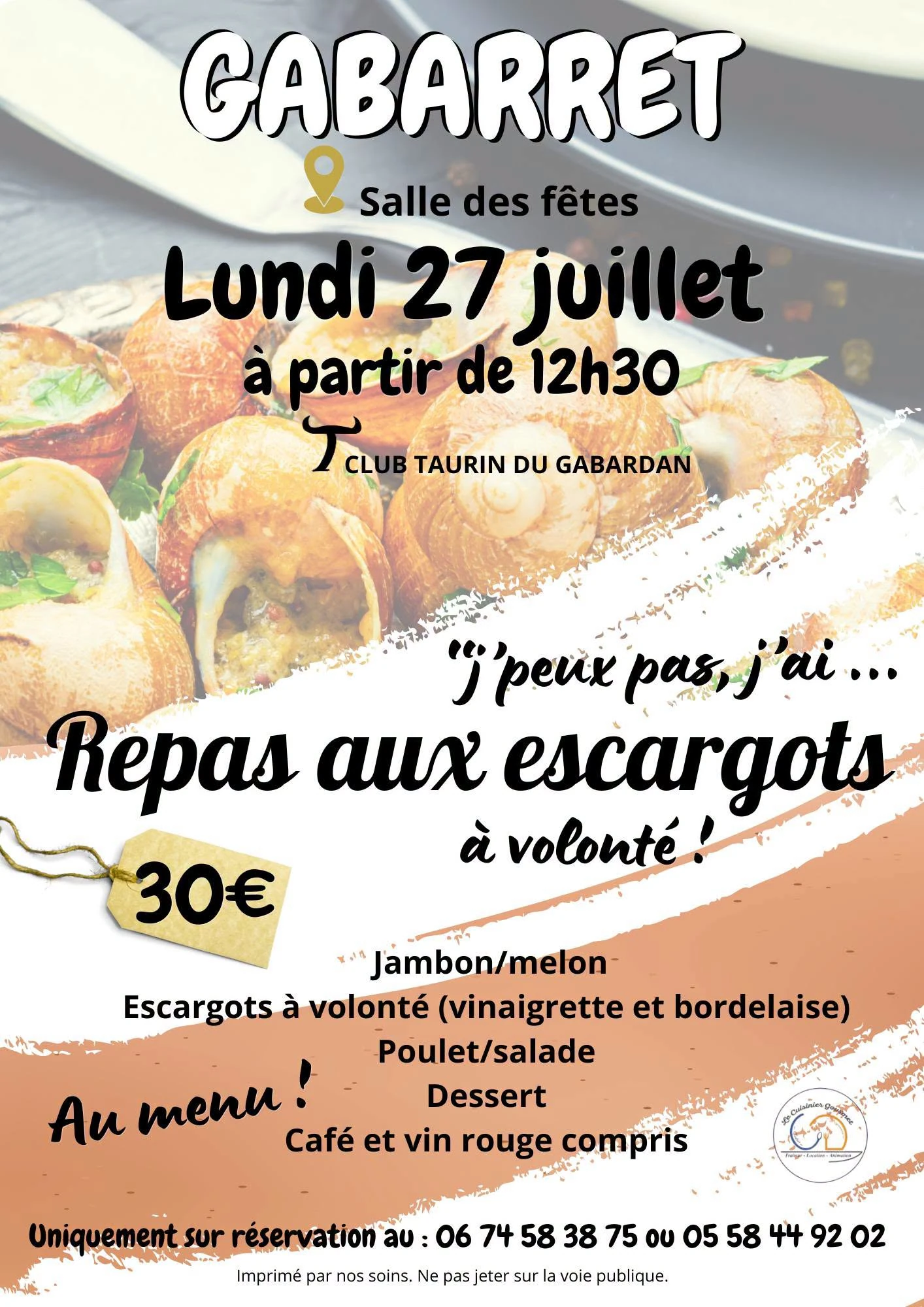 Repas escargots à volonté Avenue de la Gare Gabarret 2026-07-27