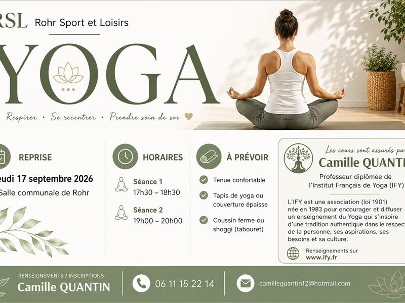 Reprise des cours de Yoga avec Rohr Sport et Loisirs 1 rue de l'Ecole Rohr 2026-09-17