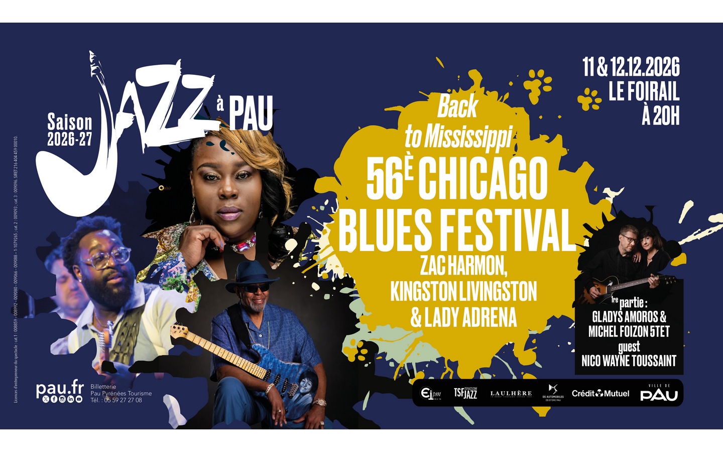 Saison de "Jazz à Pau" 56è Chicago Blues Festival Back to Mississippi Complexe Culturel du Foirail Pau 2026-12-11