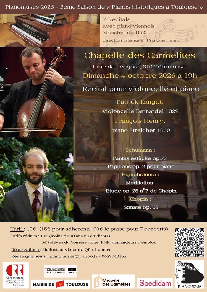 Saison musicale - Récital pour violoncelle et piano Chapelle des Carmélites Toulouse