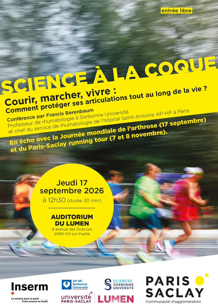 Science à la coque : Courir, marcher, vivre : comment protéger ses articulations tout au long de la vie, Auditorium, Bâtiment Lumen, 8 avenue des Sciences à Gif sur Yvette, Gif-sur-Yvette