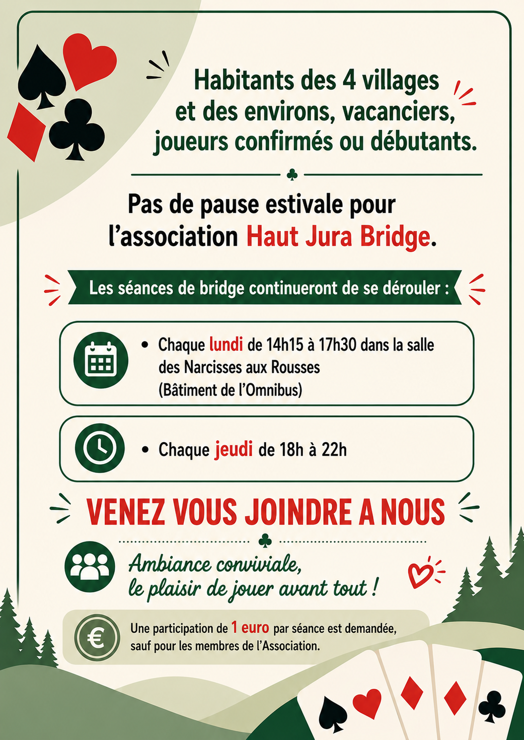 Séance de bridge Salle des Narcisses (Omnibus aux Rousses) Les Rousses