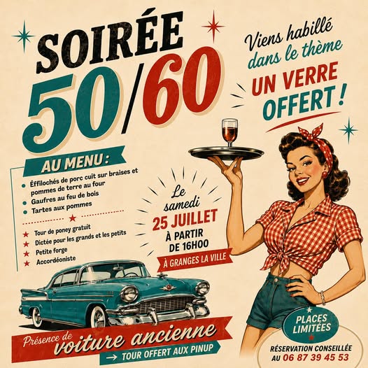Soirée année 50/60 GLV Pizza Granges-la-Ville
