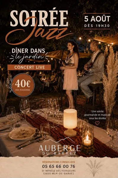 Soirée concert Jazz à l&rsquo;Auberge du Barrez  Mur-de-Barrez