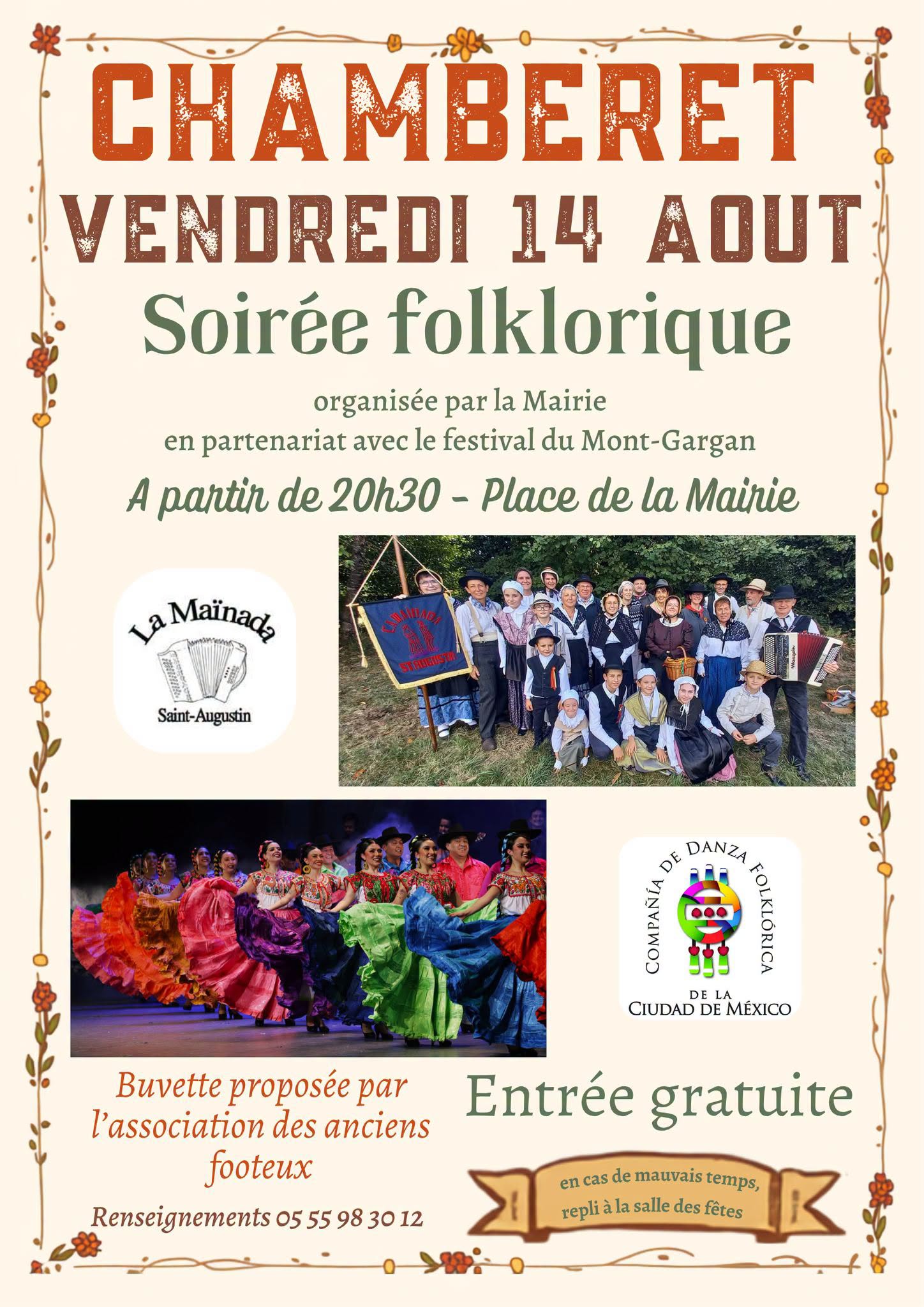 Soirée folklorique Place de la Mairie Chamberet 2026-08-14
