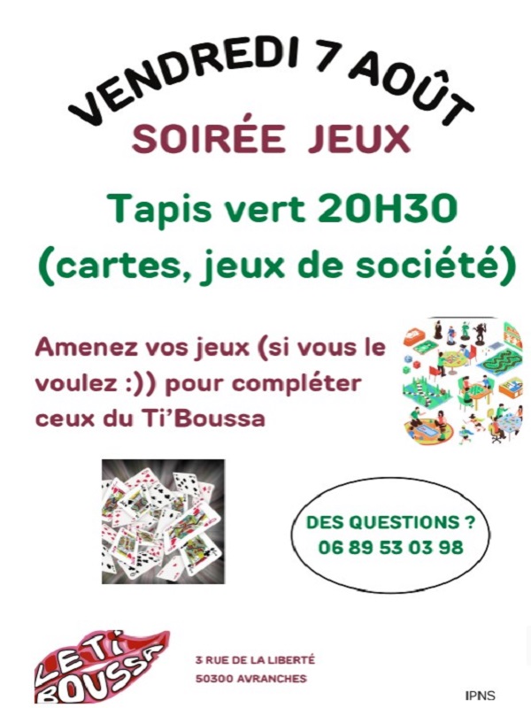 Soirée jeux Café solidaire Le Ti&rsquo;Boussa Avranches