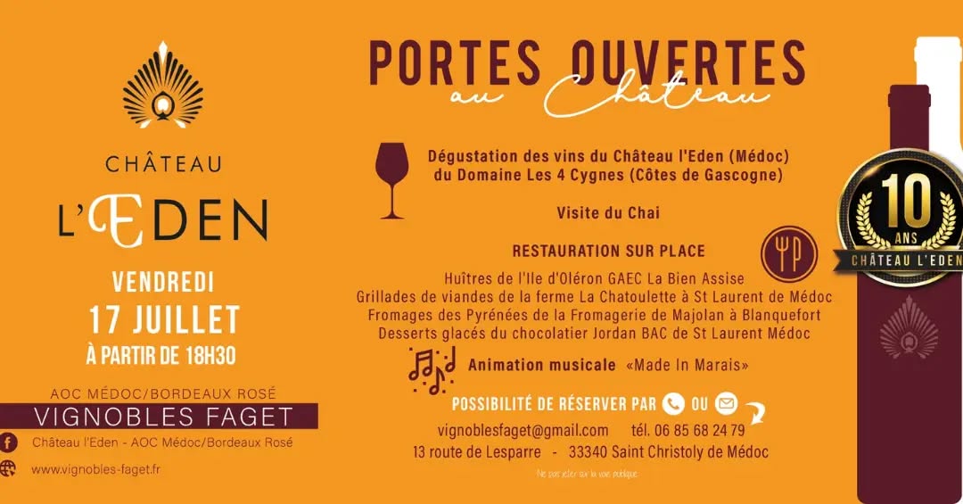 Soirée Portes Ouvertes au Château l'Eden 13 Route de Lesparre Saint-Christoly-Médoc 2026-07-17
