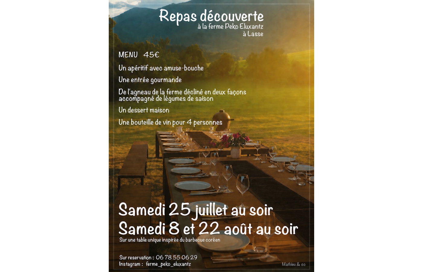 Soirée repas découverte à la ferme Peko Eluxantz 171 chemin d'Etxartea Lasse 2026-08-22