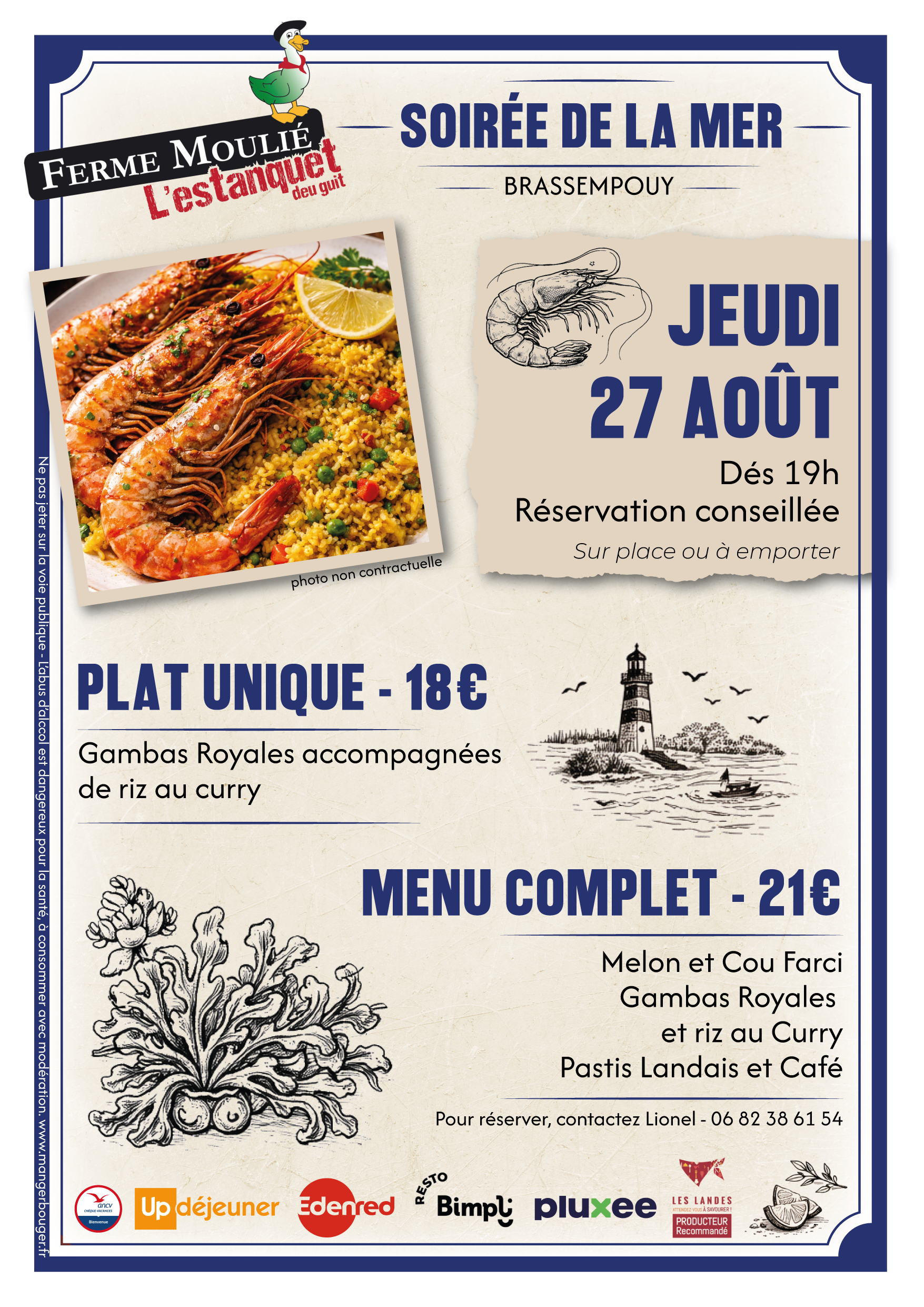 Soirée saveurs de la mer L'Estanquet Deu Guit Ferme Moulié Brassempouy 2026-08-27