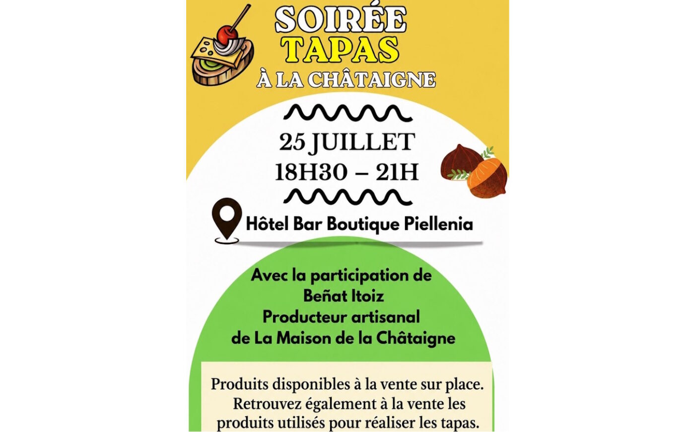 Soirée tapas à la châtaigne Place centrale Tardets-Sorholus