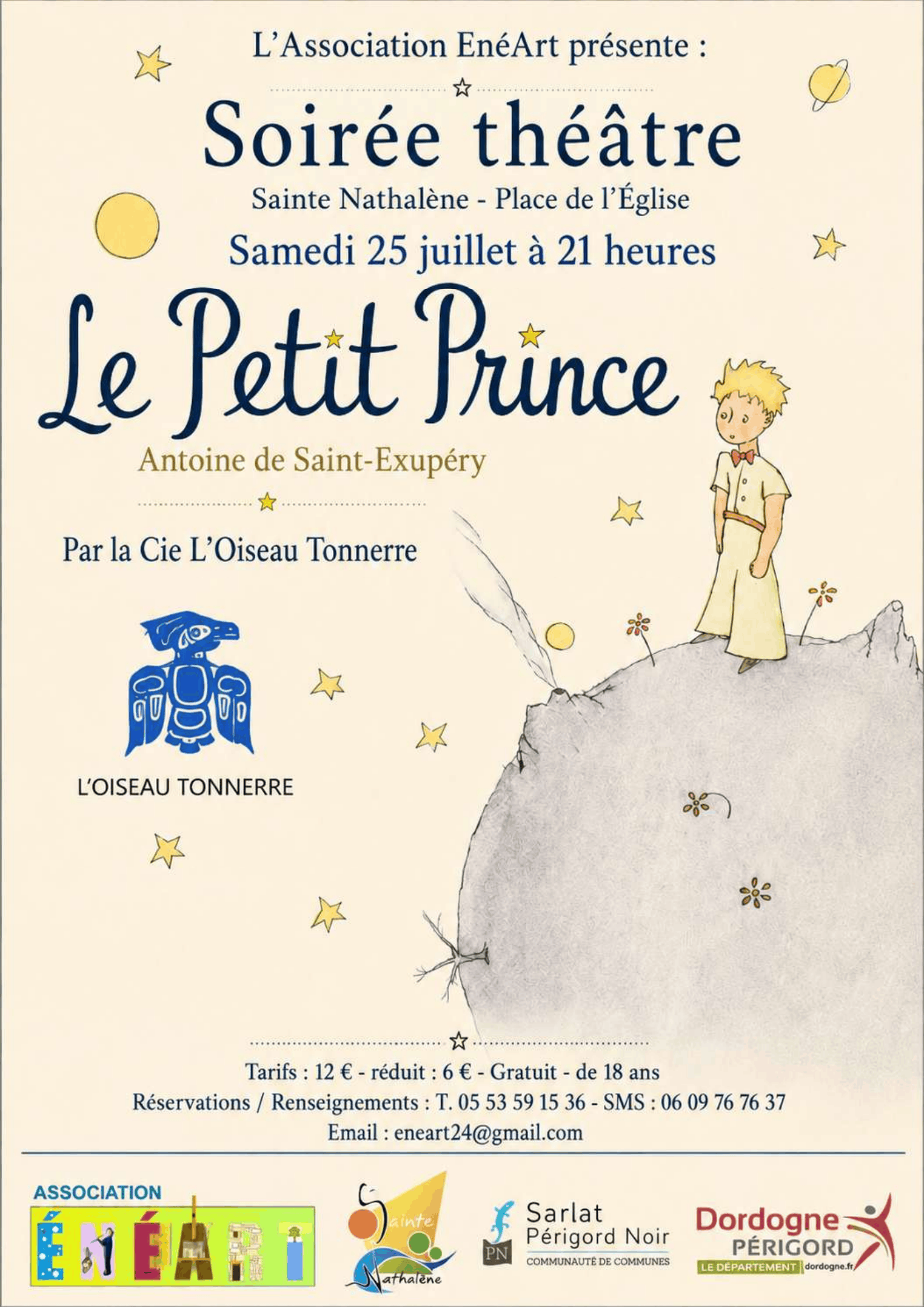 Soirée Théâtre Le Petit Prince Place de l'Eglise Sainte-Nathalène 2026-07-25