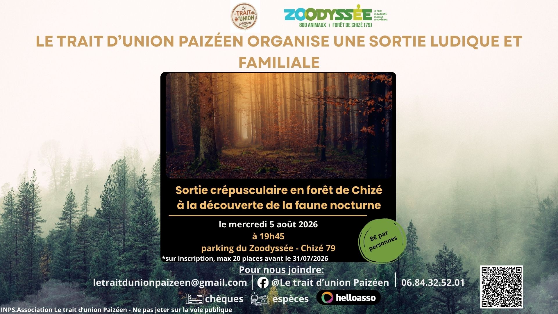 Sortie crépusculaire en forêt de Chizé Lieu dit Virollet Villiers-en-Bois 2026-08-05