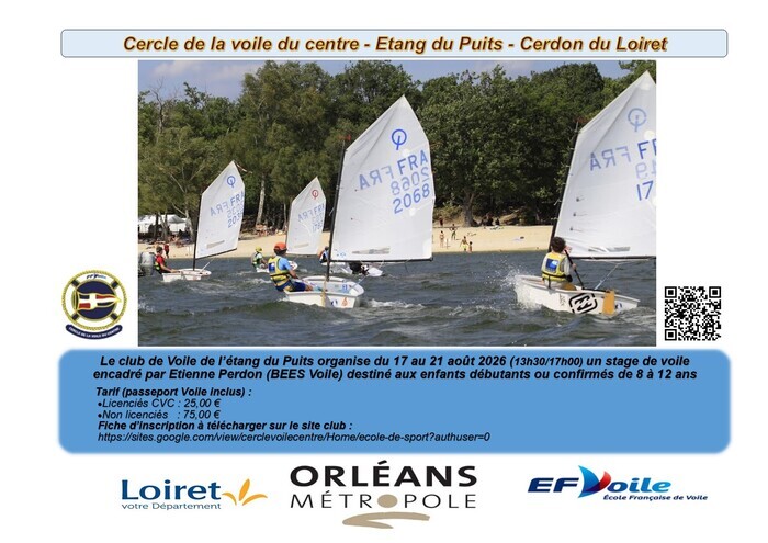 Stage de voile du 17 au 21 aout 2026 destiné aux enfants, Cerdon, Cerdon