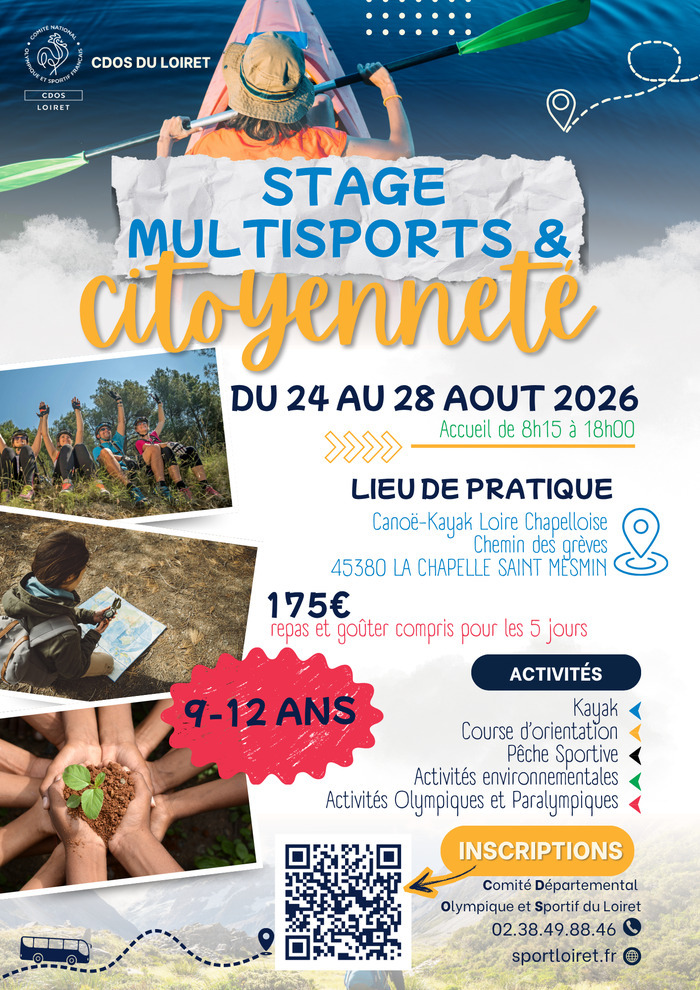 STAGE MULTI-SPORTS ET CITOYENNETÉ POUR LES 9 – 12 ANS ÉTÉ 2026, canoë-Kayak Loire Chapelloise, La Chapelle-Saint-Mesmin