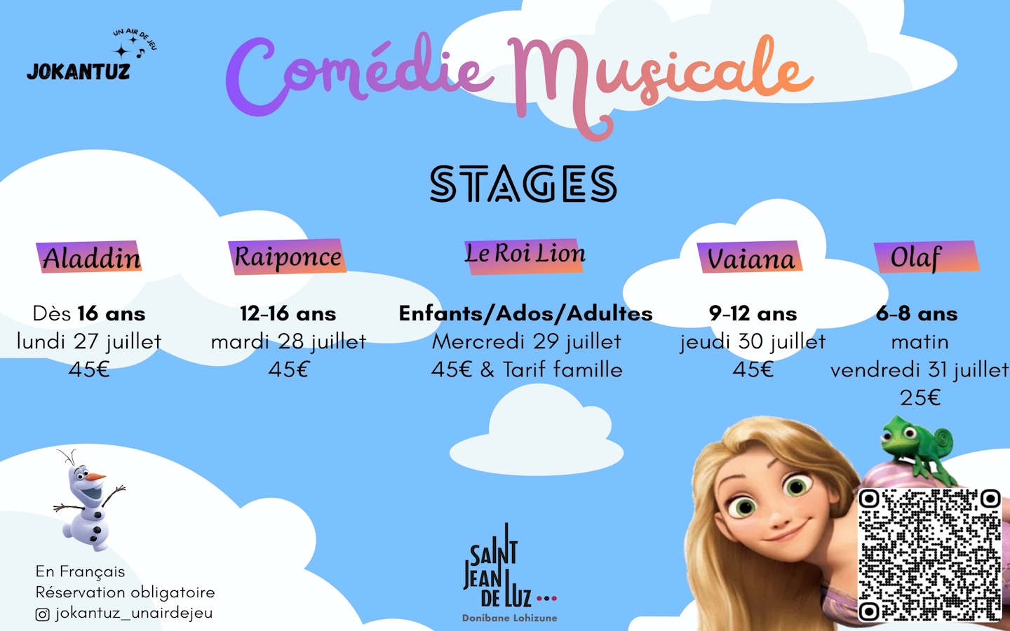 Stages de comédies musicales 220 Chemin d'Irachabal Saint-Jean-de-Luz 2026-07-28