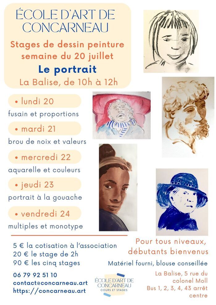Stages de dessin peinture sur le thème du portrait, La Balise, Concarneau