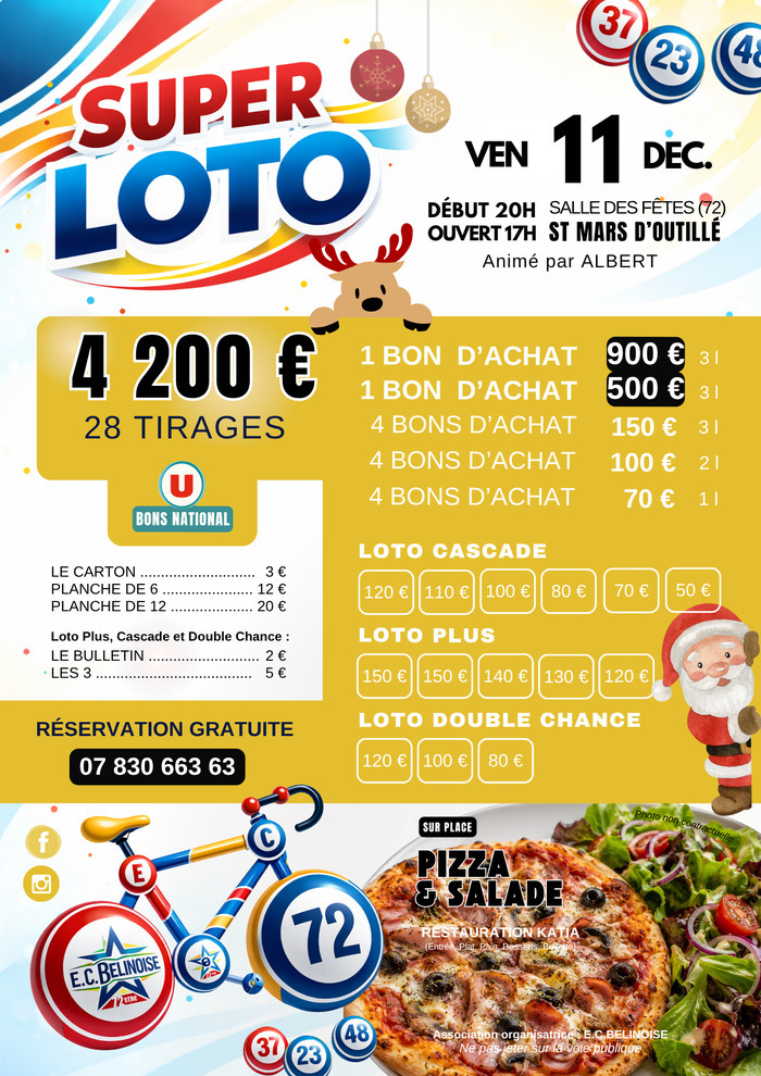 Super Loto de l&rsquo;E.C. Belinoise – 4 200 € de lots – Saint-Mars-d&rsquo;Outillé, Saint-Mars-d&rsquo;Outillé – Albert Cossart, Saint-Mars-d&rsquo;Outillé