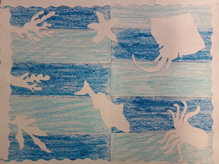 Tableau marin à la manière de Matisse Médiathèque Till L'Espiègle Villeneuve-d'Ascq